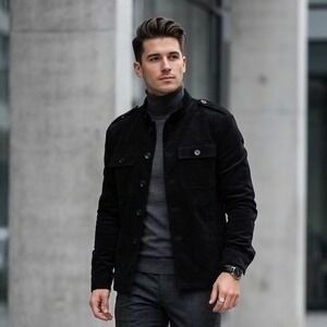 Unis Foster-U410 Black Cotton Wool Military Field Jacket Made in Italy Mens 42